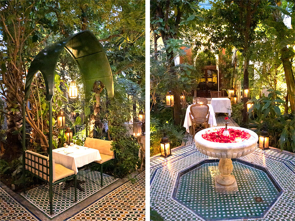 The best and most popular restaurants in the medina of Marrakech: dining in the garden of the Table du Palais.