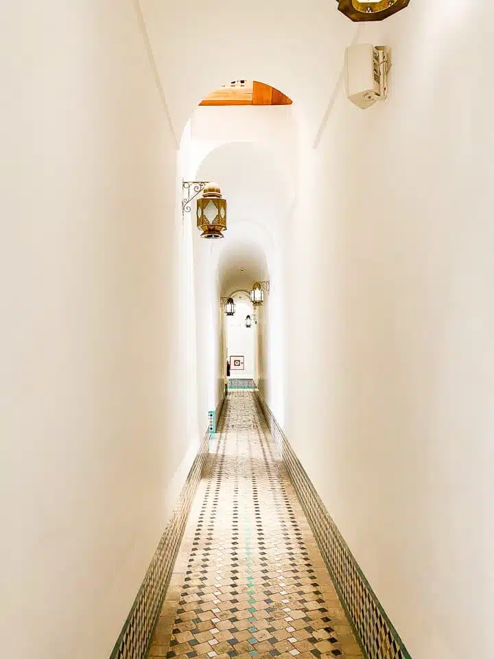 View of the corridor inside the Ben Youssef Madrasa.