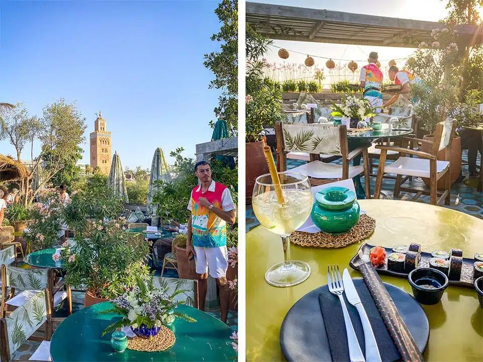 Les restaurants les plus branchés de la médina de Marrakech : la joyeuse terrasse sur le toit du Kabana est fortement recommandée.